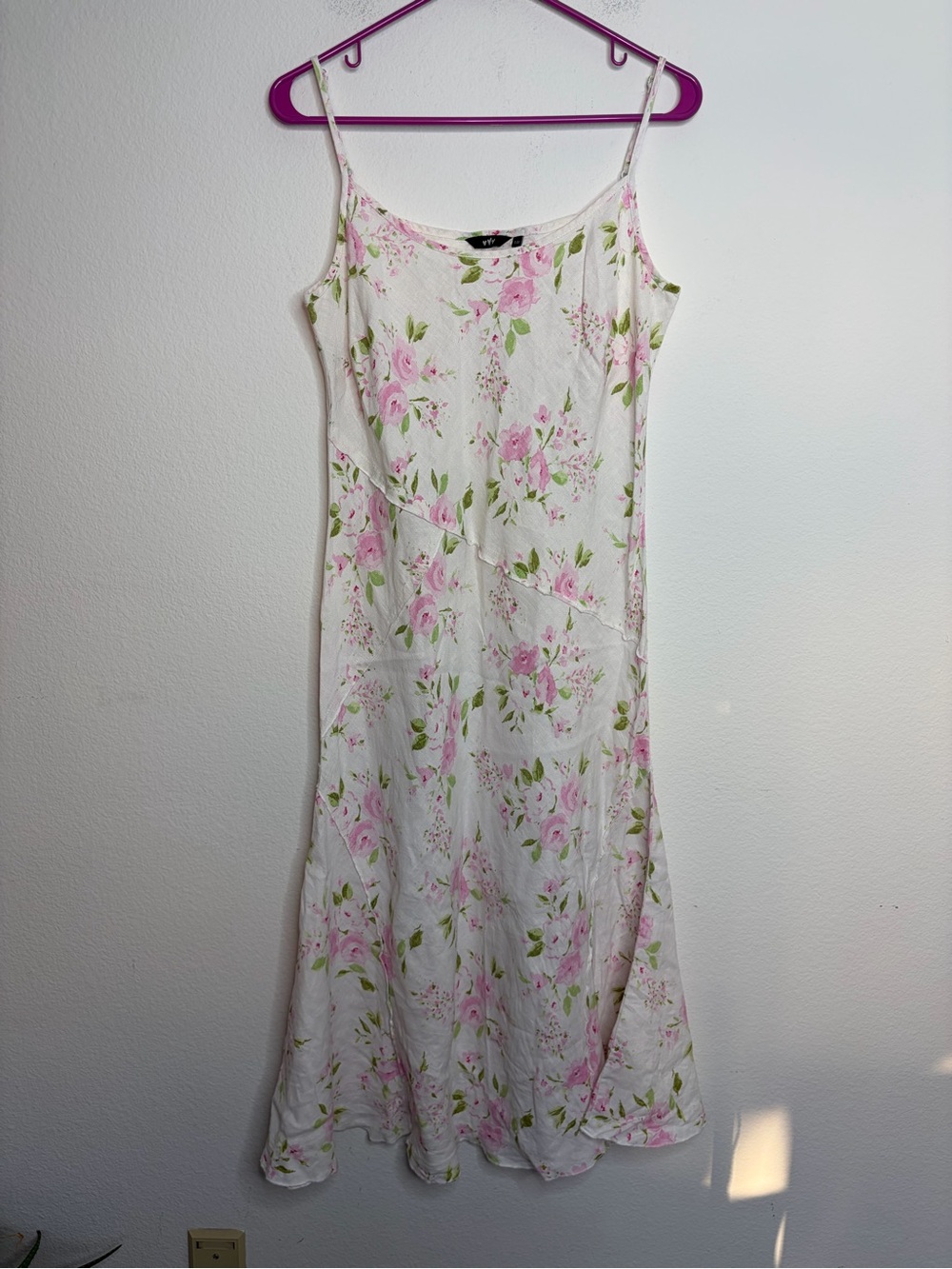 Marks and Spencer Per Una 100% Linen White Ruffle Pink Floral Midi Dress